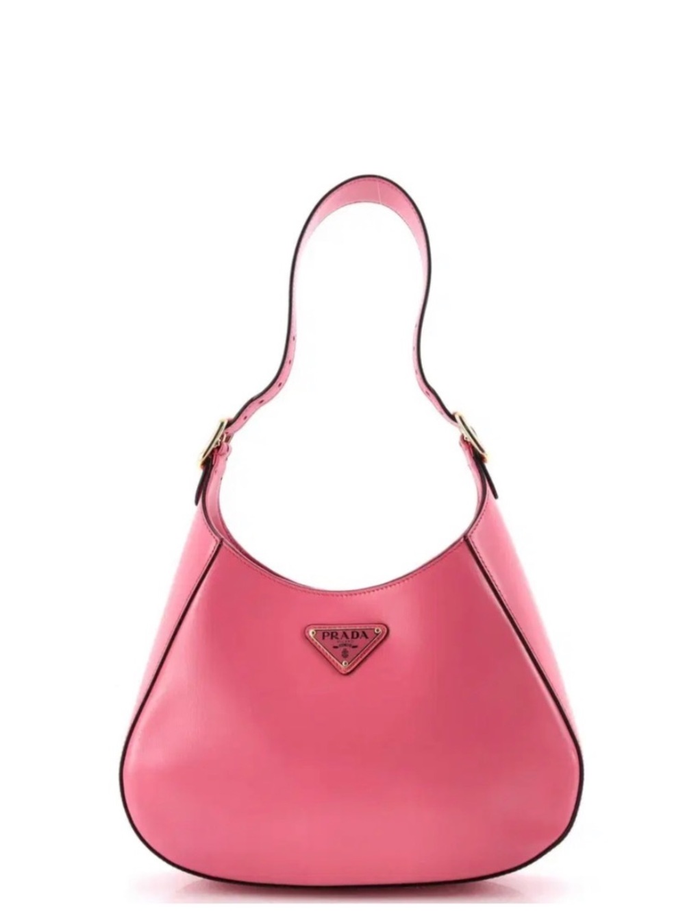 Prada Pink Leather Hobo Shoulder Bag with Gold-Tone Hardware
